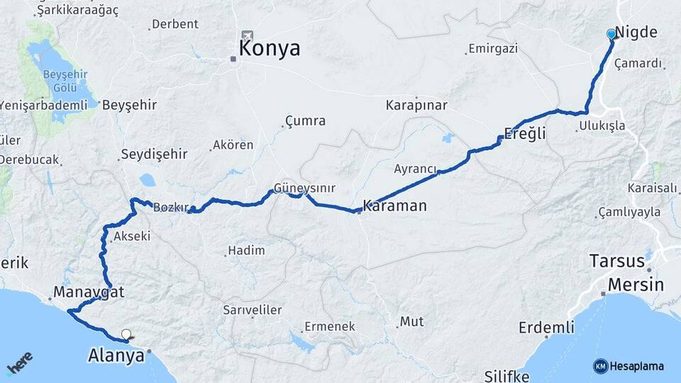Niğde Konaklı Alanya Antalya Arası Kaç Km - Yol Haritası