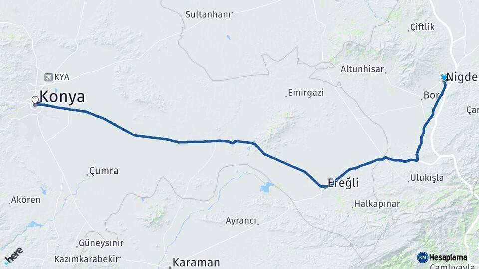 Niğde Konya Arası Kaç Km - Yol Haritası