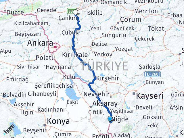 Niğde Korgun Çankırı Arası Kaç Km - Yol Haritası