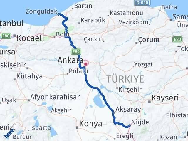 Niğde Kozlu Zonguldak Arası Kaç Km - Yol Haritası