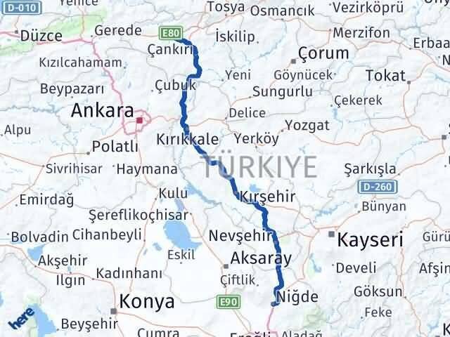 Niğde Kurşunlu Çankırı Arası Kaç Km - Yol Haritası