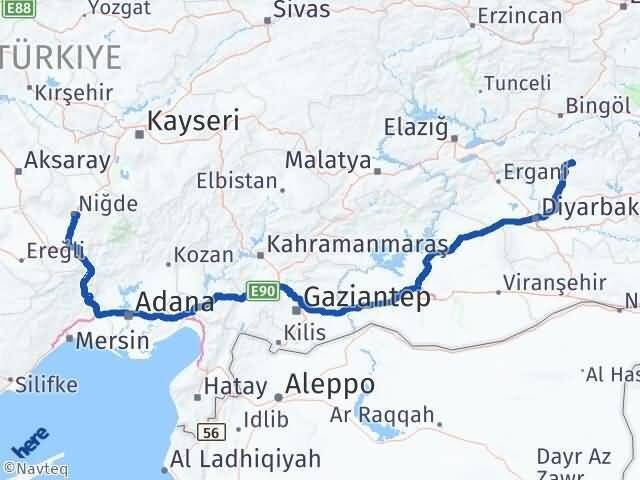 Niğde Lice Diyarbakır Arası Kaç Km - Yol Haritası