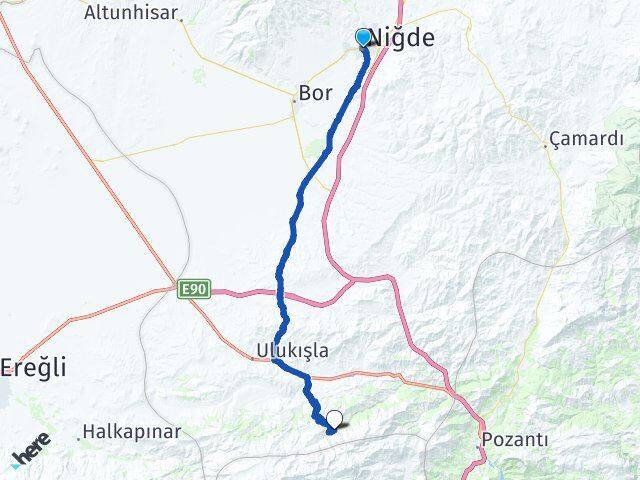 Niğde Madenköy Ulukışla Arası Kaç Km - Yol Haritası