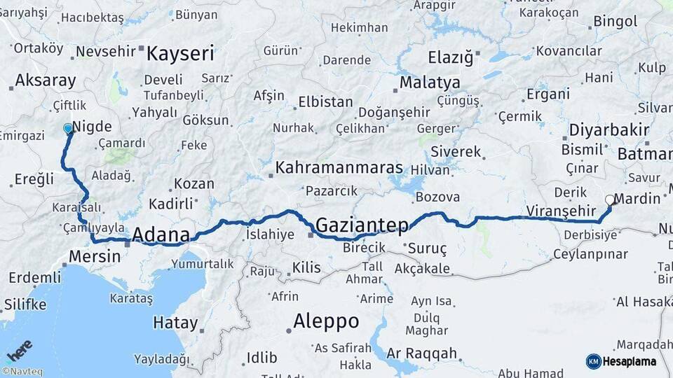 Niğde Mardin Arası Kaç Km - Yol Haritası