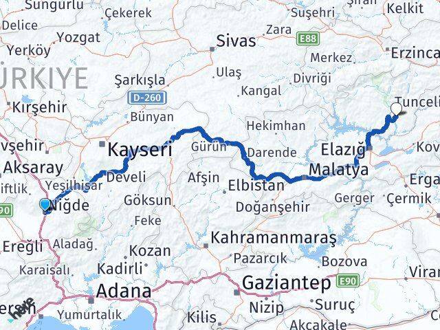 Niğde Mazgirt Tunceli Arası Kaç Km - Yol Haritası