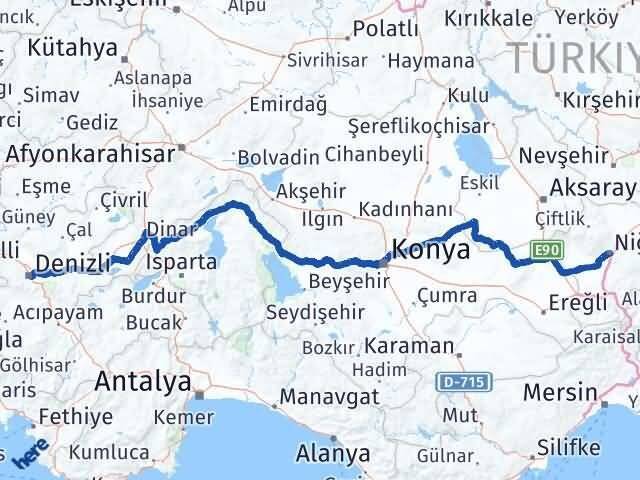 Niğde Merkezefendi Denizli Arası Kaç Km - Yol Haritası