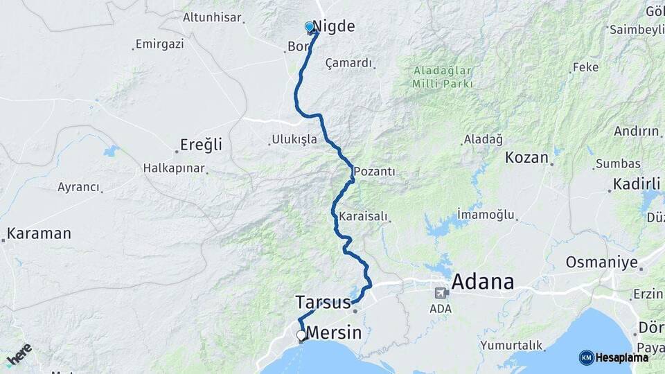 Niğde Mersin Arası Kaç Km - Yol Haritası