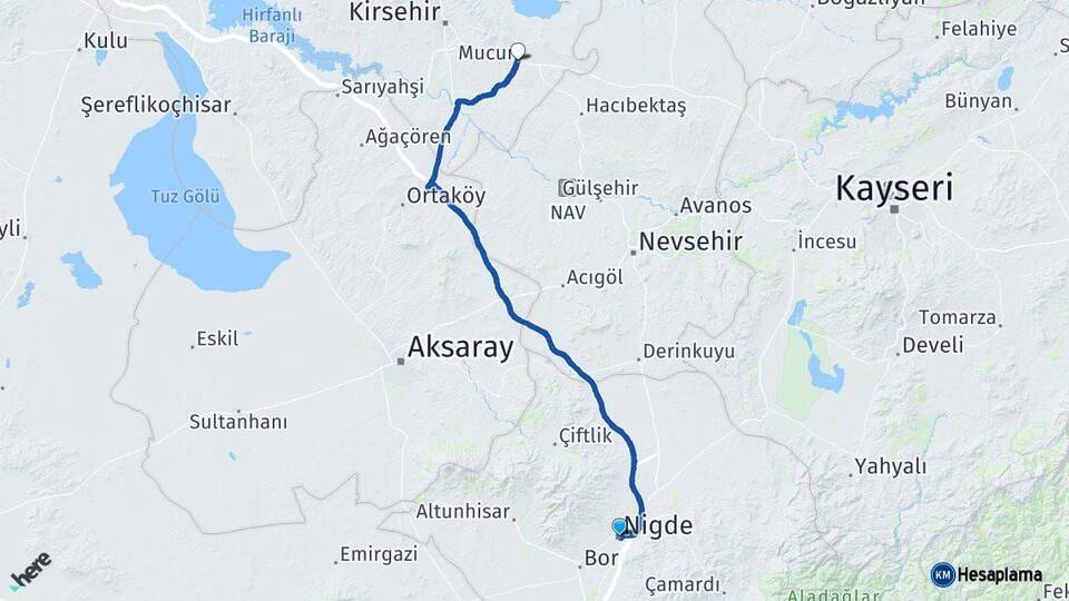 Niğde Mucur Kırşehir Arası Kaç Km - Yol Haritası