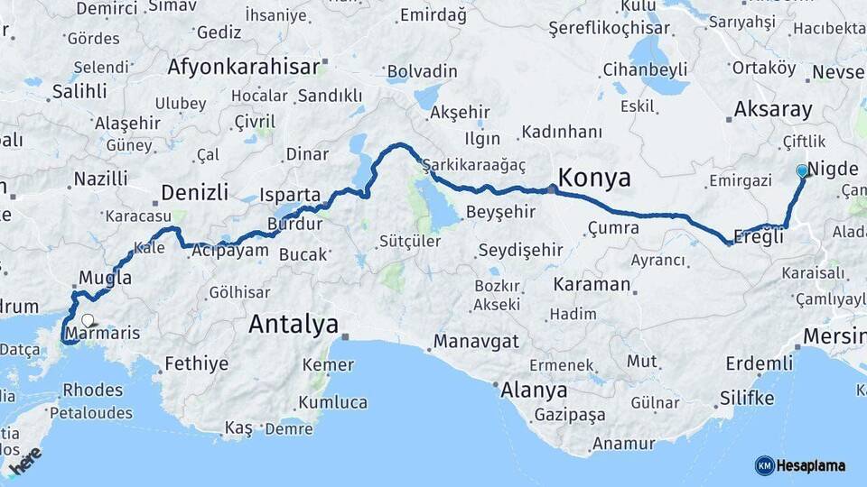 Niğde Muğla Arası Kaç Km - Yol Haritası