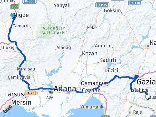 Niğde Musabeyli Kilis Arası Kaç Km - Yol Haritası