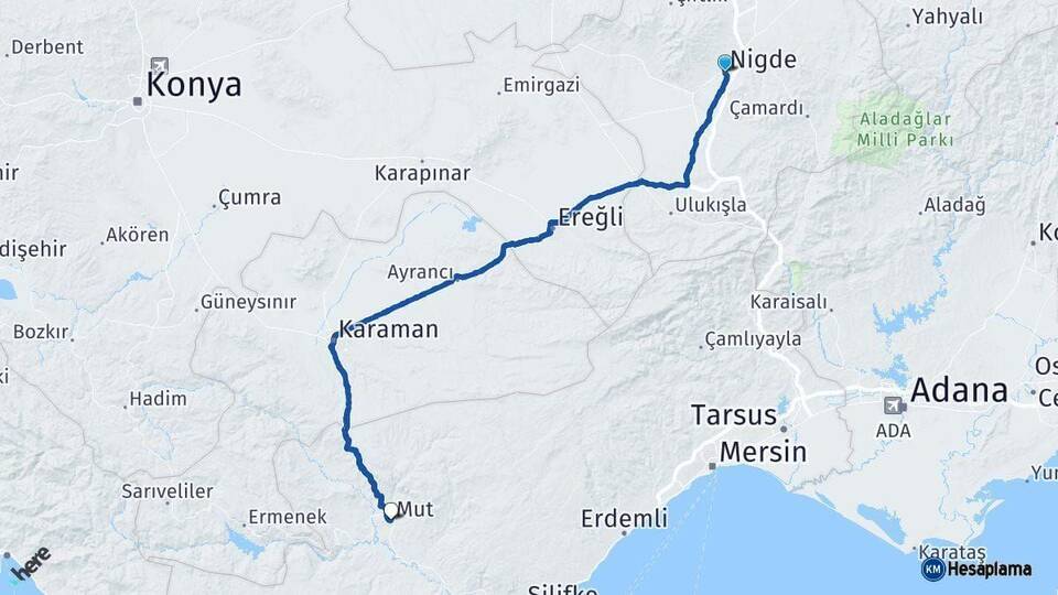 Niğde Mut Mersin Arası Kaç Km - Yol Haritası