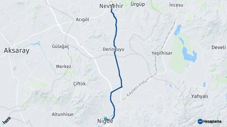 Niğde Nevşehir Arası Kaç Km - Yol Haritası