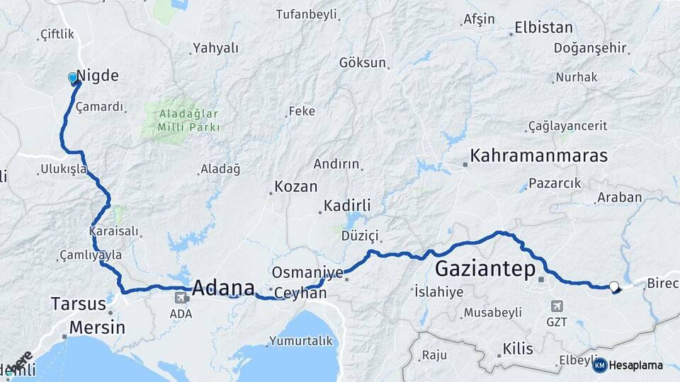 Niğde Nizip Gaziantep Arası Kaç Km - Yol Haritası