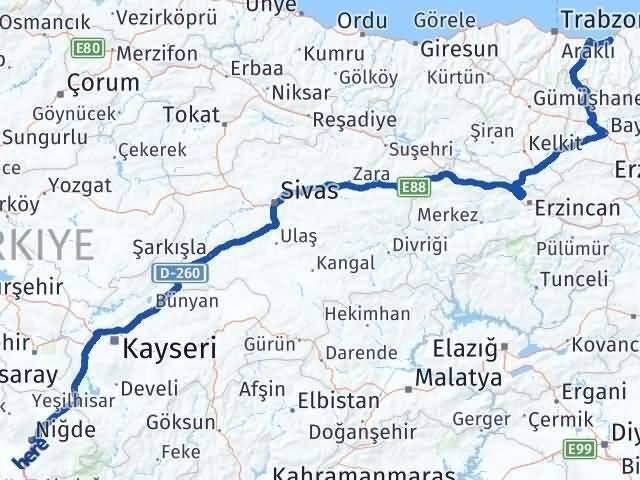 Niğde Of Trabzon Arası Kaç Km - Yol Haritası