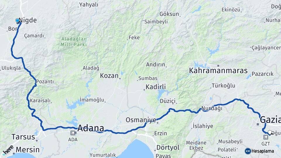 Niğde Oğuzeli Gaziantep Arası Kaç Km - Yol Haritası