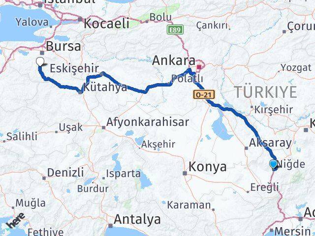 Niğde Orhaneli Bursa Arası Kaç Km - Yol Haritası