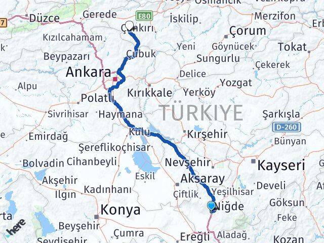 Niğde Orta Çankırı Arası Kaç Km - Yol Haritası