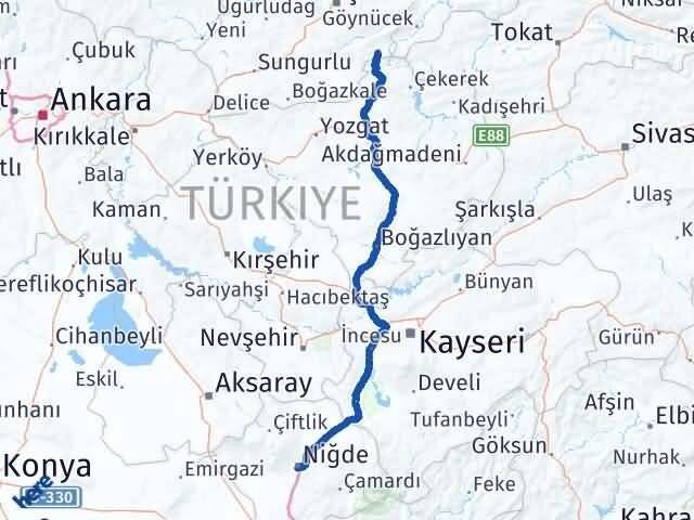 Niğde Ortaköy Çorum Arası Kaç Km - Yol Haritası