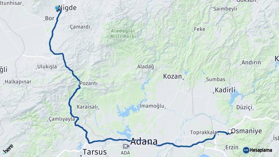 Niğde Osmaniye Arası Kaç Km - Yol Haritası