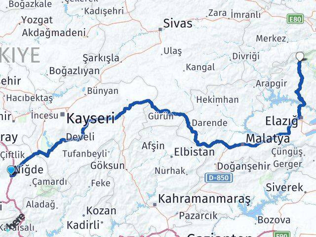 Niğde Ovacık Tunceli Arası Kaç Km - Yol Haritası