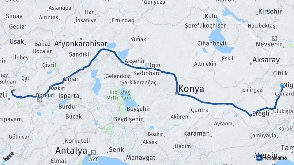 Niğde Pamukkale Denizli Arası Kaç Km - Yol Haritası