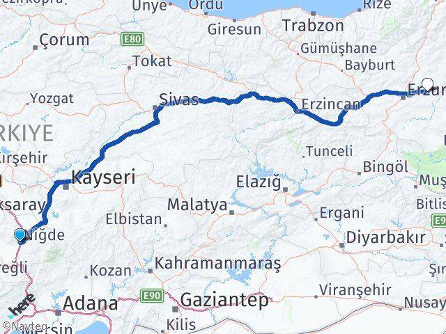 Niğde Pasinler Erzurum Arası Kaç Km - Yol Haritası