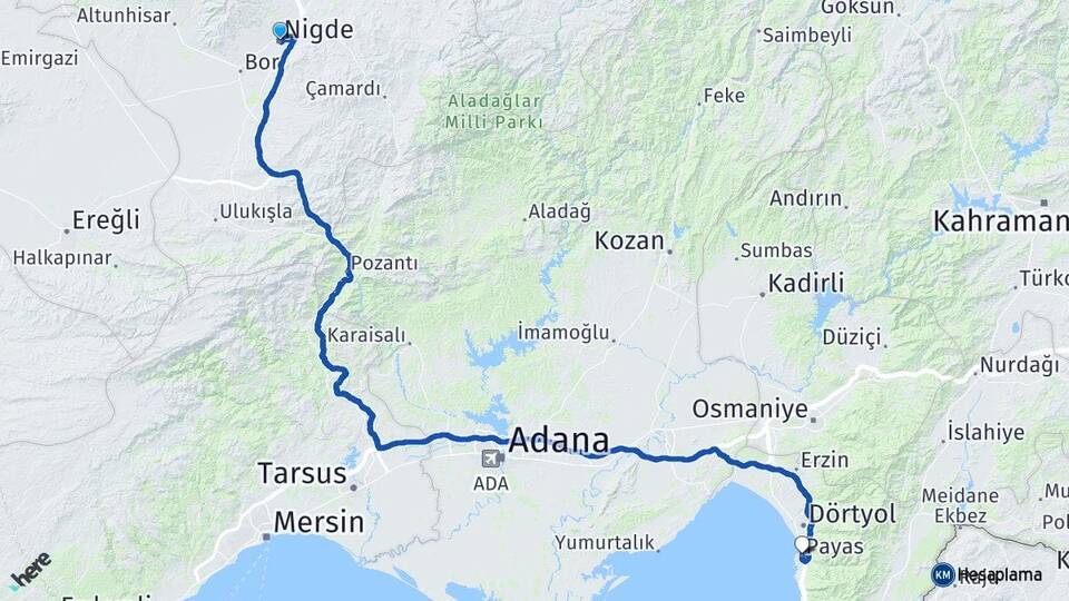 Niğde Payas Hatay Arası Kaç Km - Yol Haritası