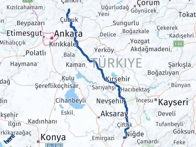 Niğde Şabanözü Çankırı Arası Kaç Km - Yol Haritası