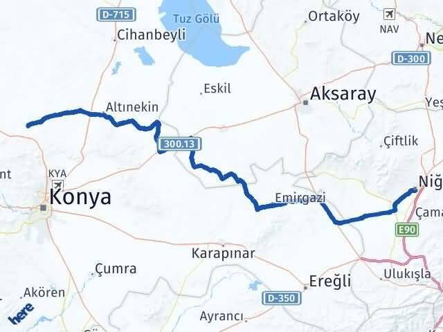 Niğde Sarayönü Konya Arası Kaç Km - Yol Haritası