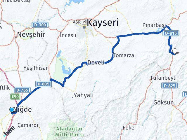Niğde Sarız Kayseri Arası Kaç Km - Yol Haritası