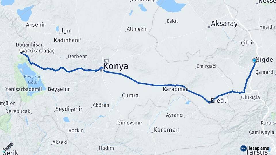 Niğde Şarkikaraağaç Isparta Arası Kaç Km - Yol Haritası