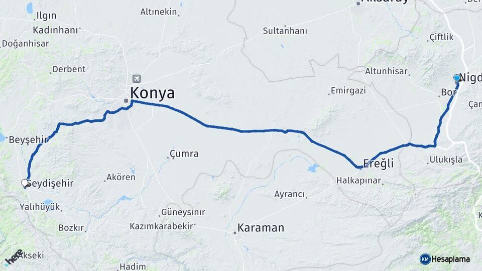 Niğde Seydişehir Konya Arası Kaç Km - Yol Haritası