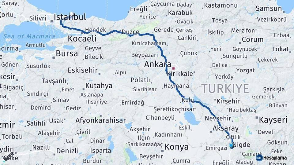 Niğde Şile İstanbul Arası Kaç Km - Yol Haritası