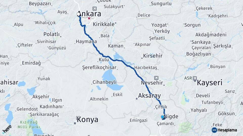 Niğde Sincan Ankara Arası Kaç Km - Yol Haritası
