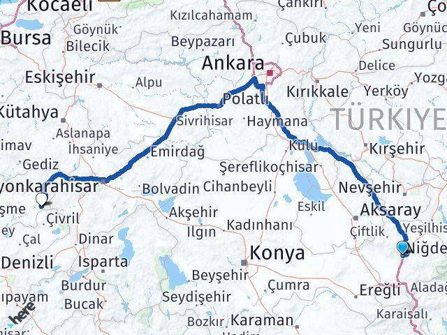 Niğde Sivaslı Arası Kaç Km - Yol Tarifi