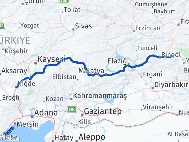 Niğde Solhan Bingöl Arası Kaç Km - Yol Haritası