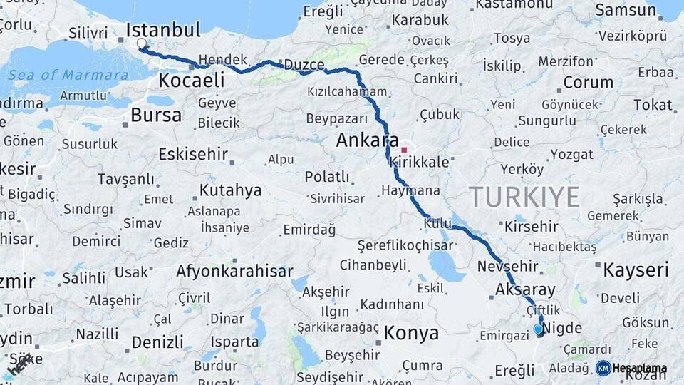 Niğde Sultanbeyli İstanbul Arası Kaç Km - Yol Haritası