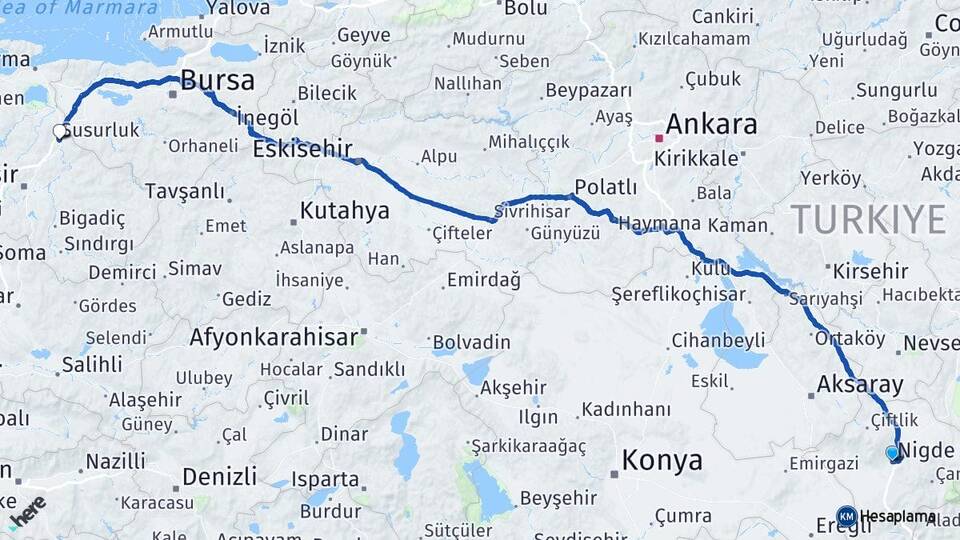Niğde Susurluk Balıkesir Arası Kaç Km - Yol Haritası