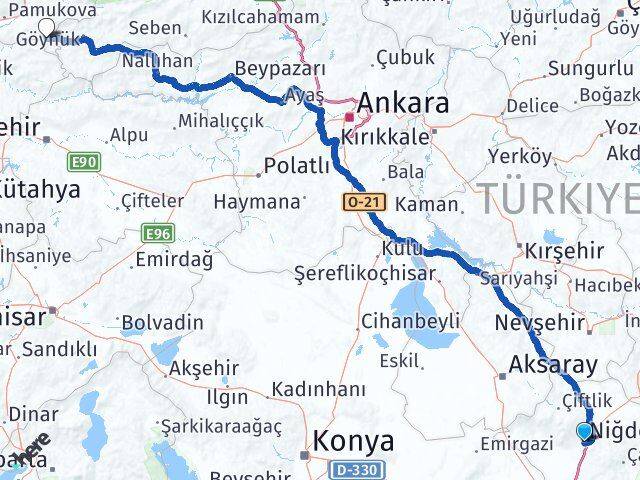 Niğde Taraklı Sakarya Arası Kaç Km - Yol Haritası