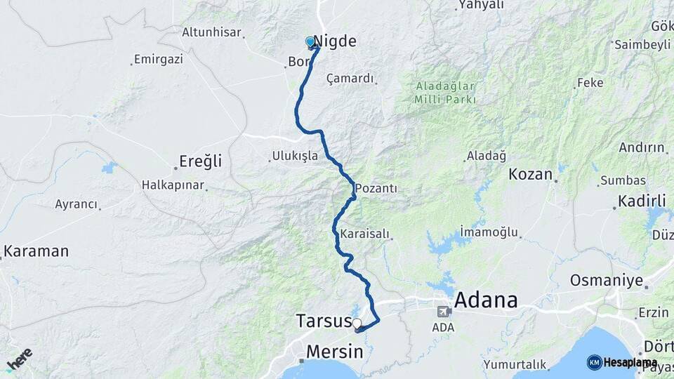 Niğde Tarsus Mersin Arası Kaç Km - Yol Haritası