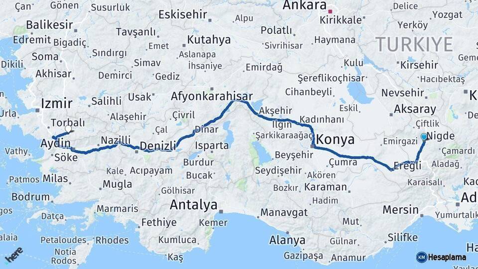 Niğde Tire İzmir Arası Kaç Km - Yol Haritası