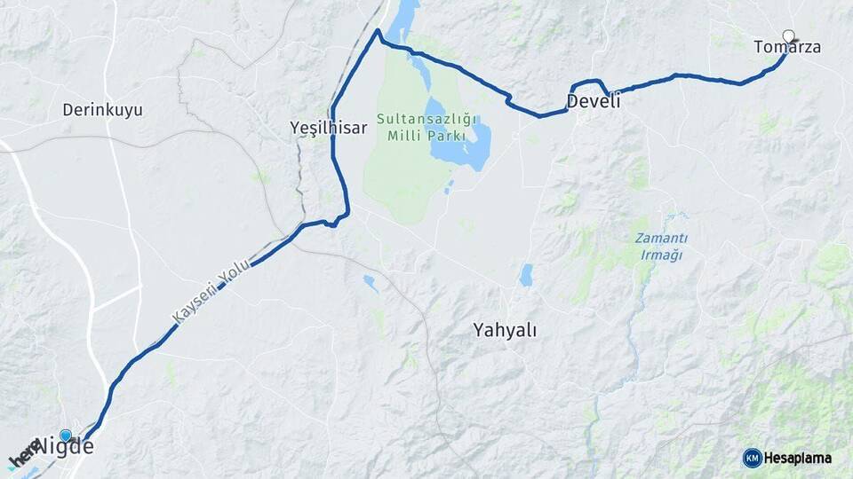 Niğde Tomarza Kayseri Arası Kaç Km - Yol Haritası