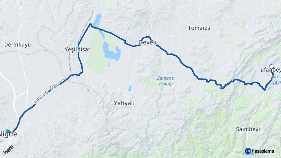 Niğde Tufanbeyli Adana Arası Kaç Km - Yol Haritası