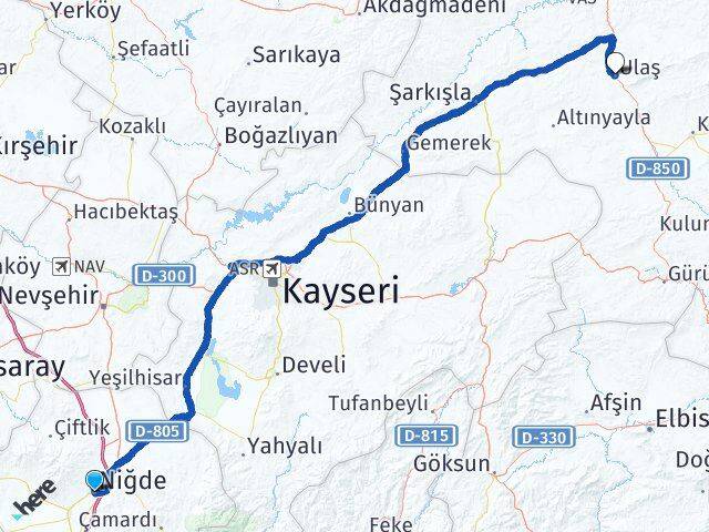 Niğde Ulaş Sivas Arası Kaç Km - Yol Haritası