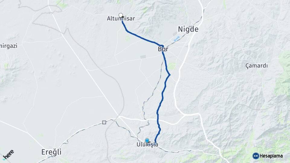 Niğde Ulukışla Altunhisar Arası Kaç Km - Yol Haritası
