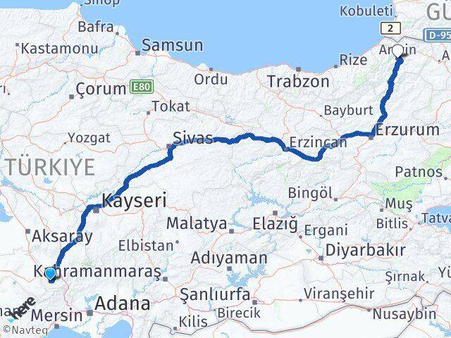 Niğde Ulukışla Artvin Arası Kaç Km - Yol Haritası