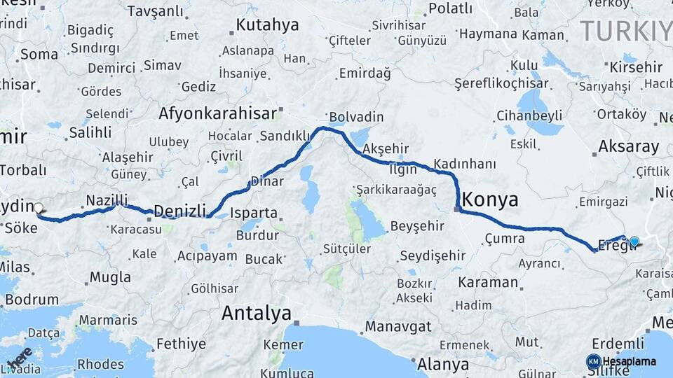 Niğde Ulukışla Aydın Arası Kaç Km - Yol Haritası