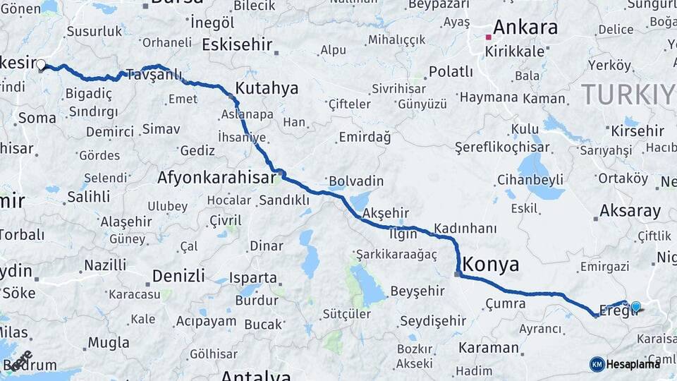 Niğde Ulukışla Balıkesir Arası Kaç Km - Yol Haritası