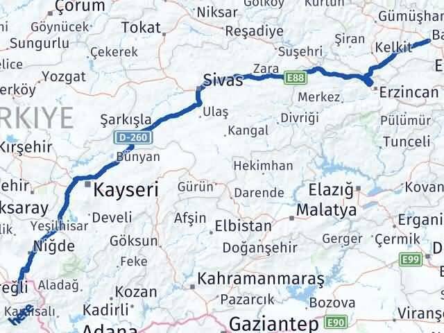 Niğde Ulukışla Bayburt Arası Kaç Km - Yol Haritası