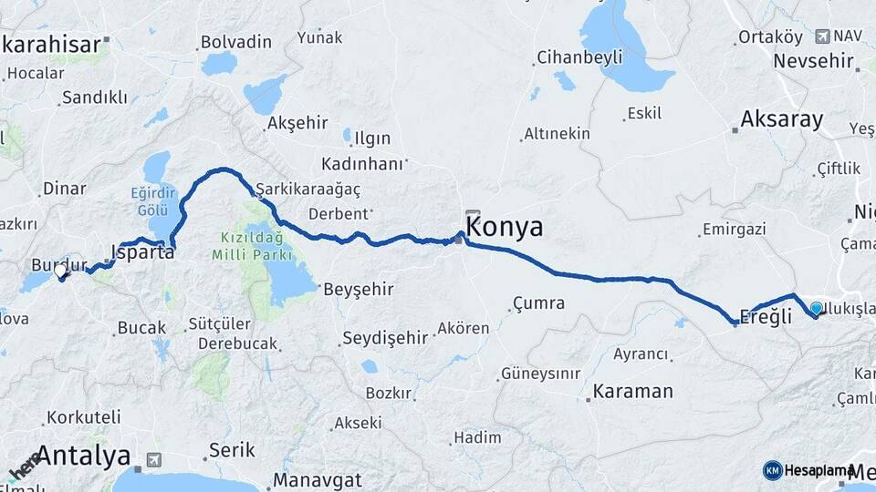 Niğde Ulukışla Burdur Arası Kaç Km - Yol Haritası